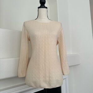 J. Crew Vintage Cable Knit 100% Cashmere Cream Crewneck Sweater Size L